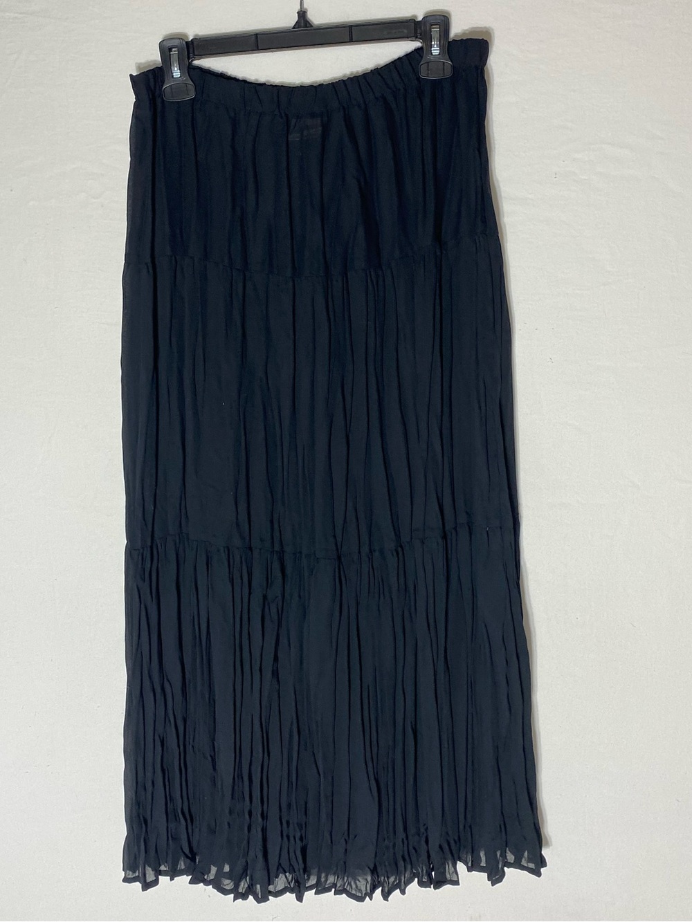 Vintage 90s SMW Black Semi Sheer Tiered Maxi Skirt L Boho Goth Retro Witchy